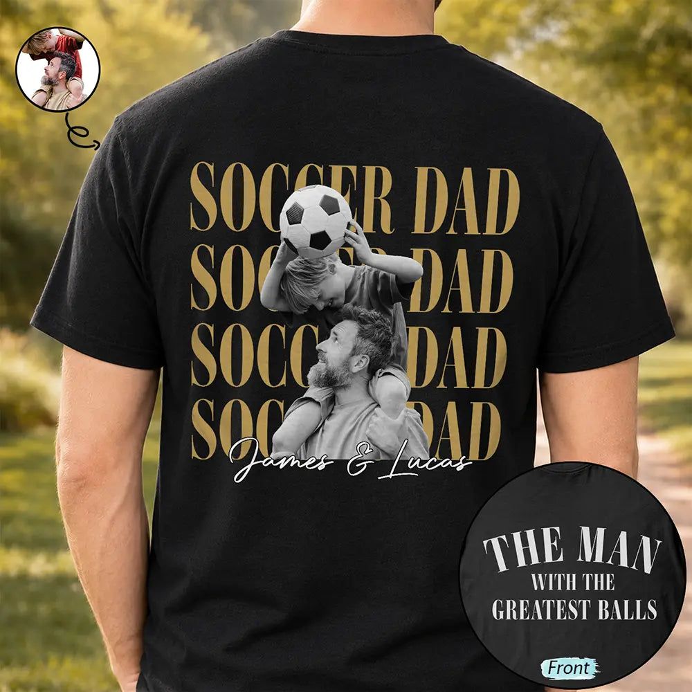 Custom Photo Soccer Football Dad Vintage Greatest Balls - Personalized T Shirt