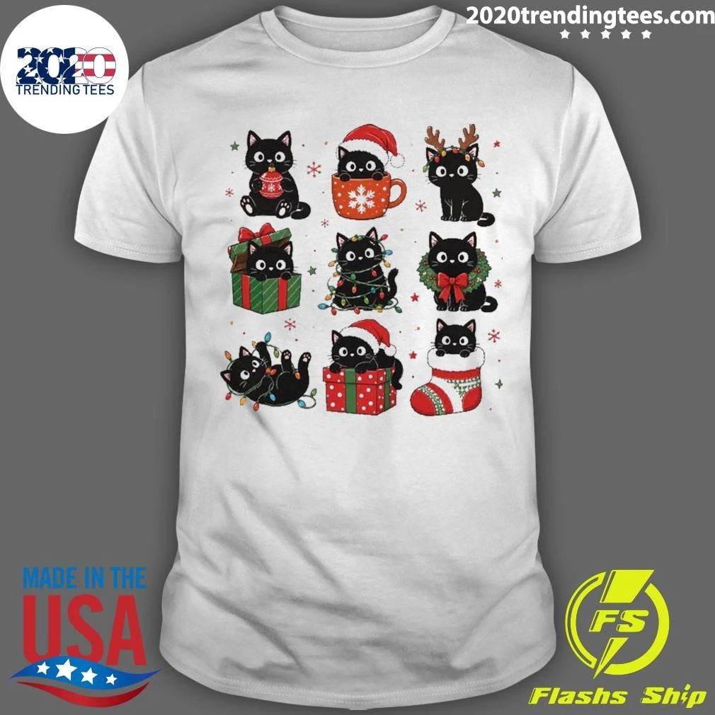 Black Cats Ornament Christmas Grid Shirt