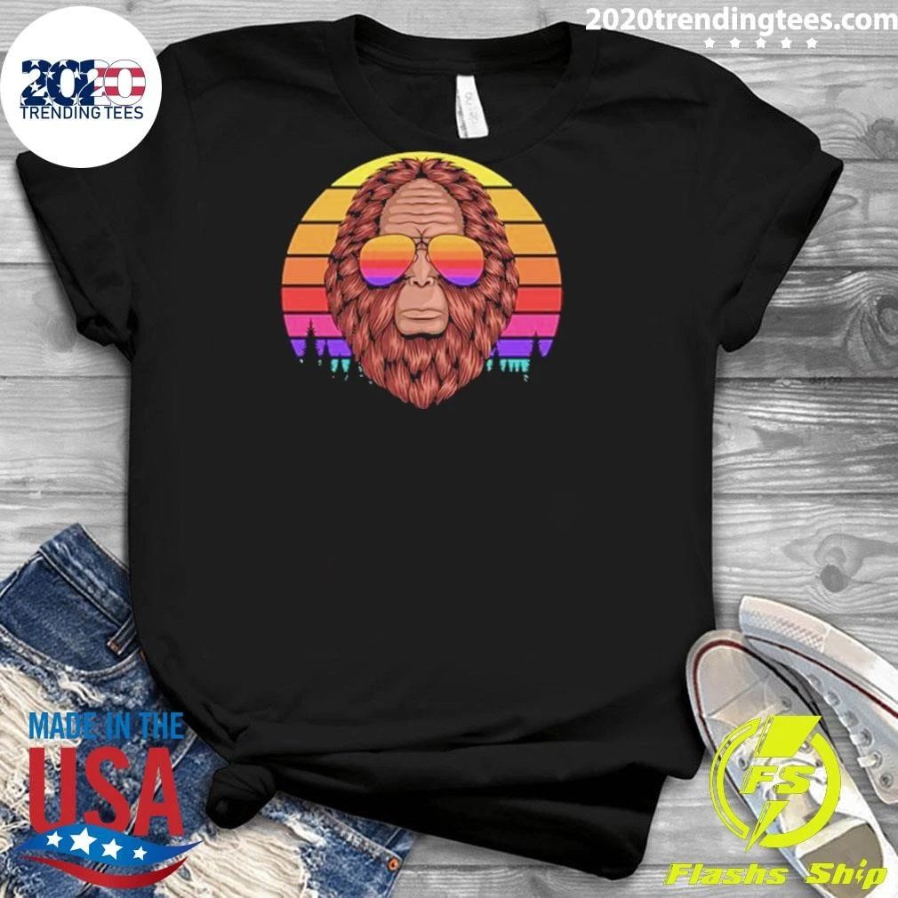 Bigfoot Head Eyeglasses Sunset Retro Shirt