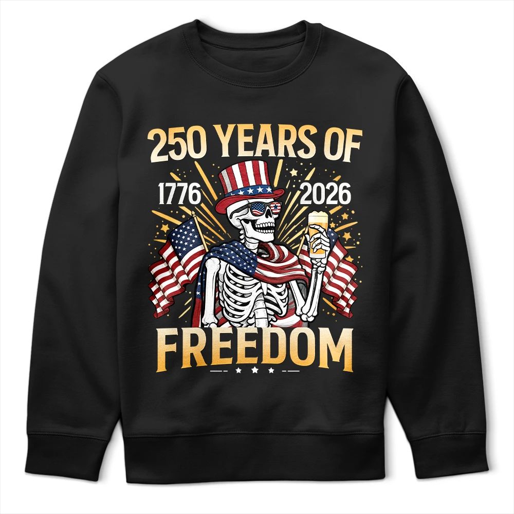 America 250 Years Of Freedom Patriotic Skeleton - T Shirt