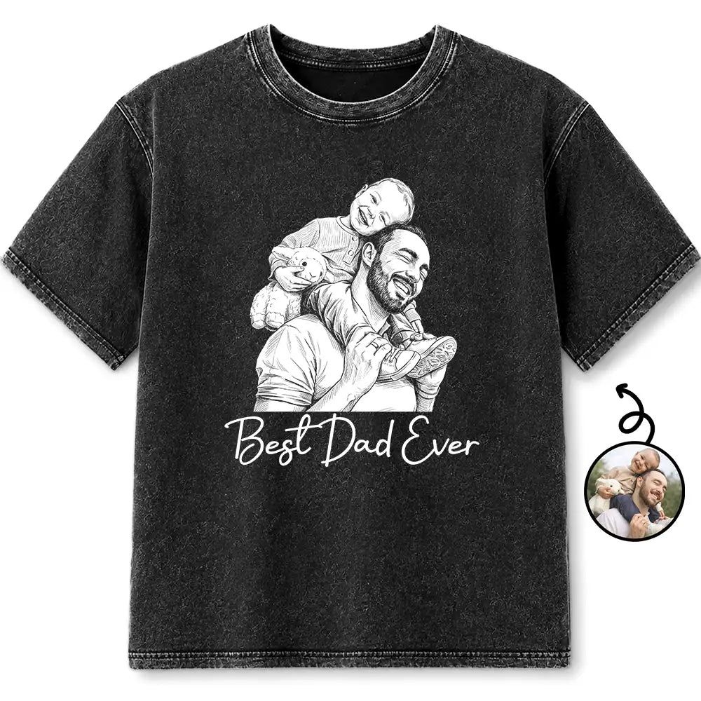 Custom Photo White Pencil Sketch Art Ink Drawing Best Dad Mom Ever - Personalized Vintage Washed T Shirt