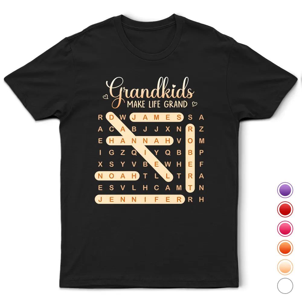 Word Search Puzzle Grandkids Make Life Grand - Personalized T Shirt