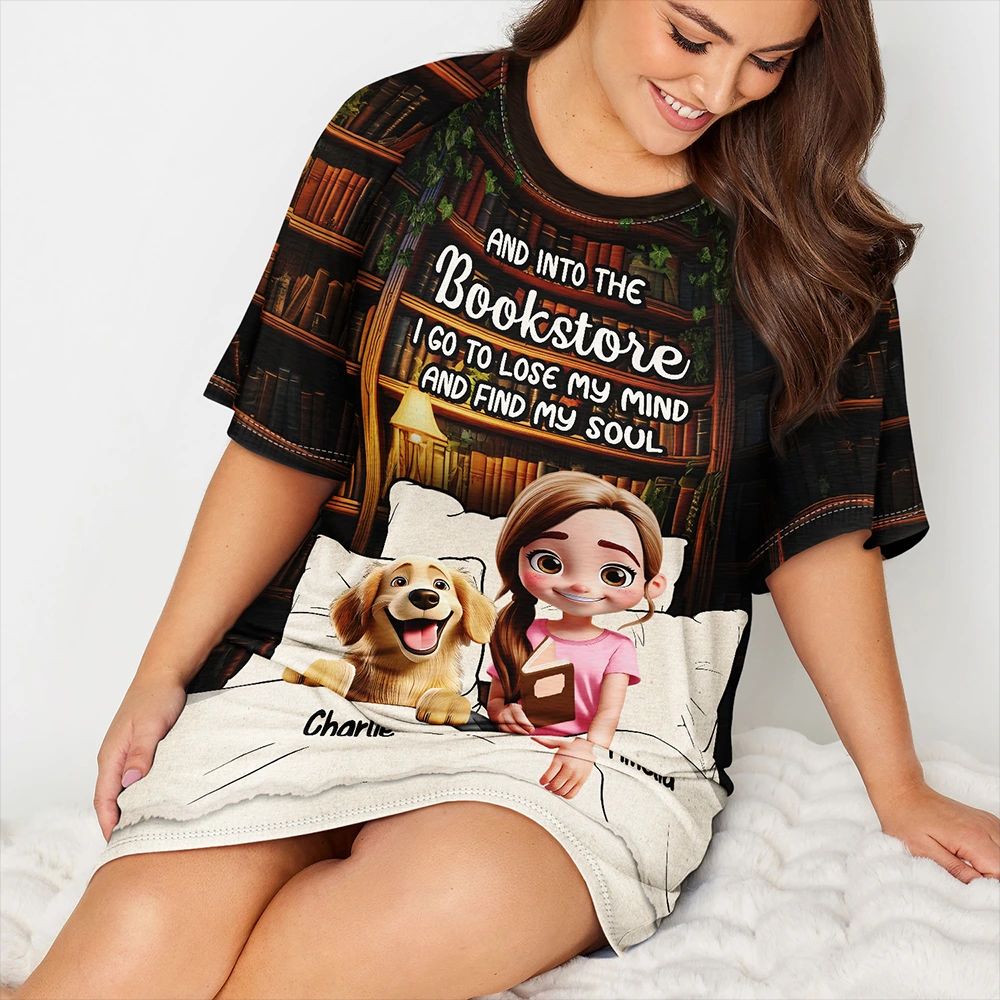 Reading Pajamas Girl Who Loves Books - Personalized Women's Sleep Tee