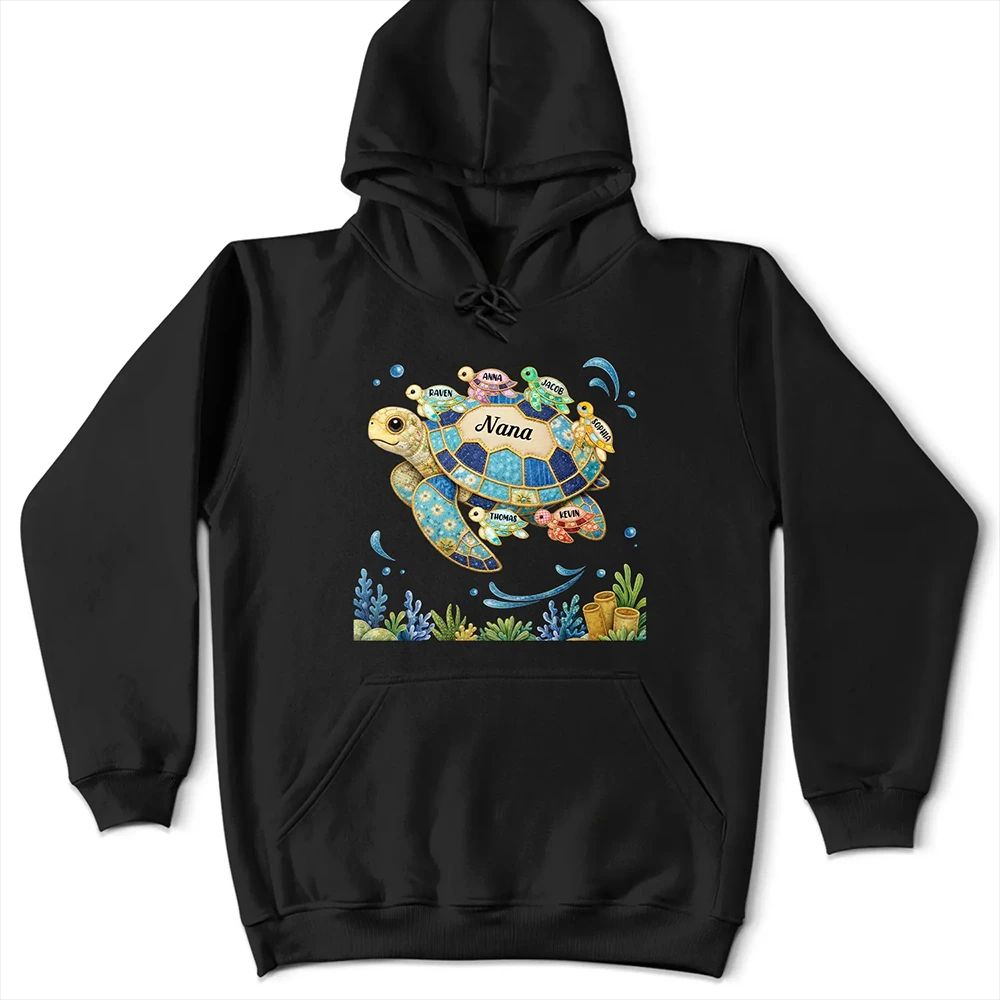Grandma Mom Turtle Faux Patchwork - Personalized T Shirt