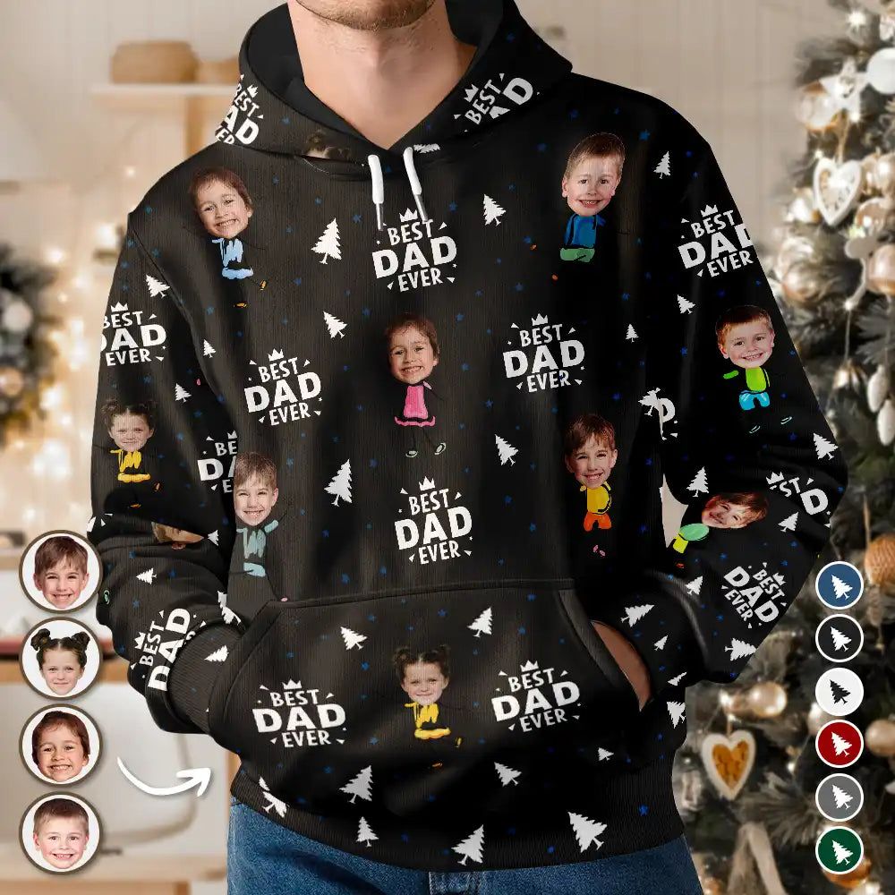 Custom Photo Best Dad Grandpa Ever Pine Tree - Personalized Pullover Hoodie