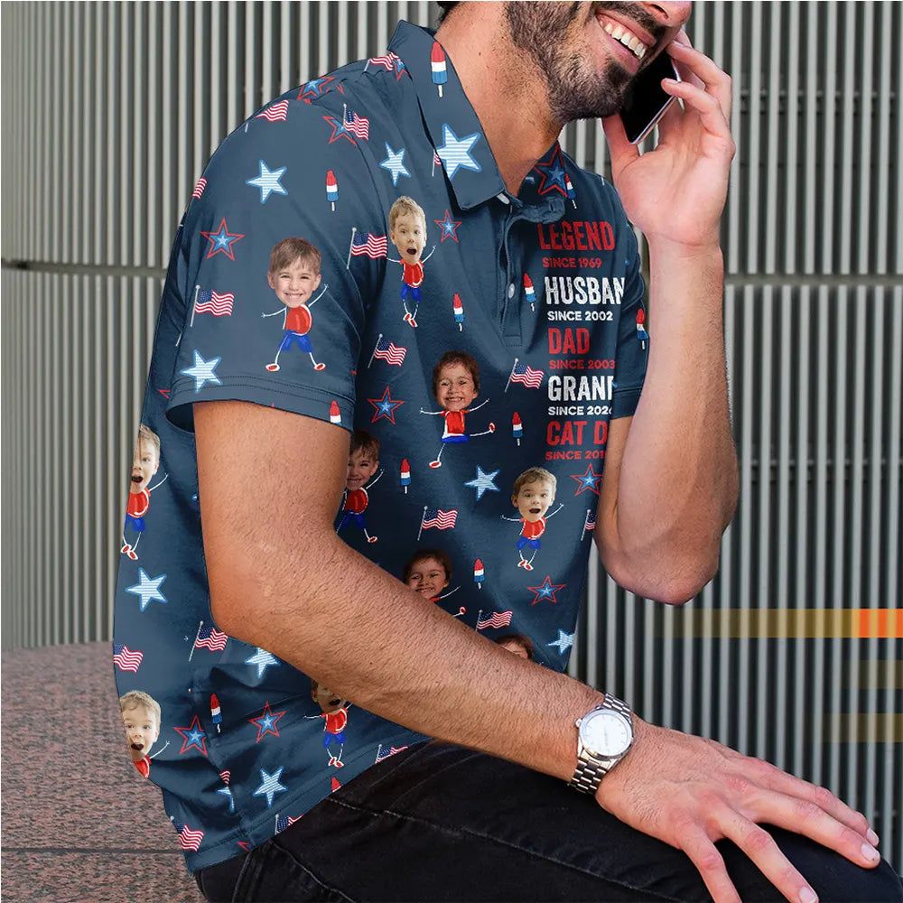 Custom Photo Legend Husband Daddy Since Patriotic - Personalized Polo Shirt