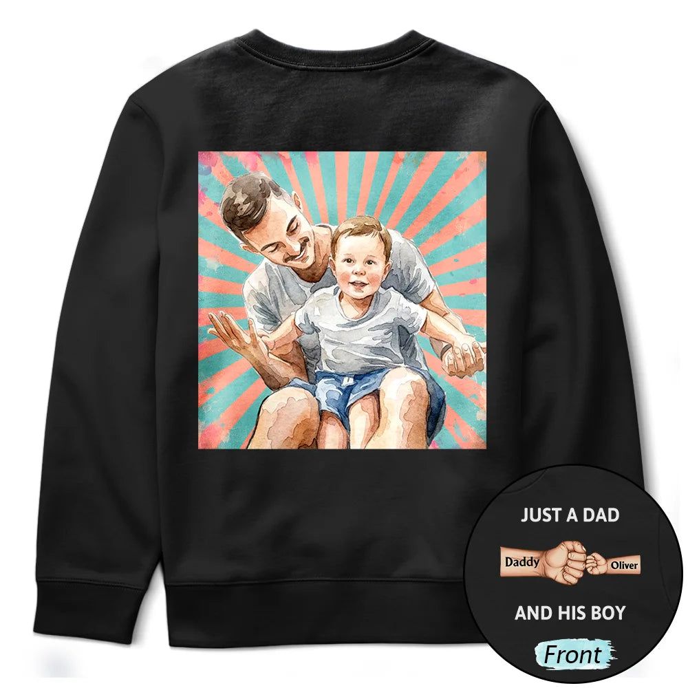 Custom Photo Realistic Watercolor Art Just A Dad And His Girl Hand Punch - Personalized T Shirt