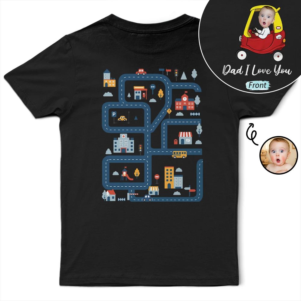 Custom Photo Funny Car Race On Back I Love You - Personalized T Shirt