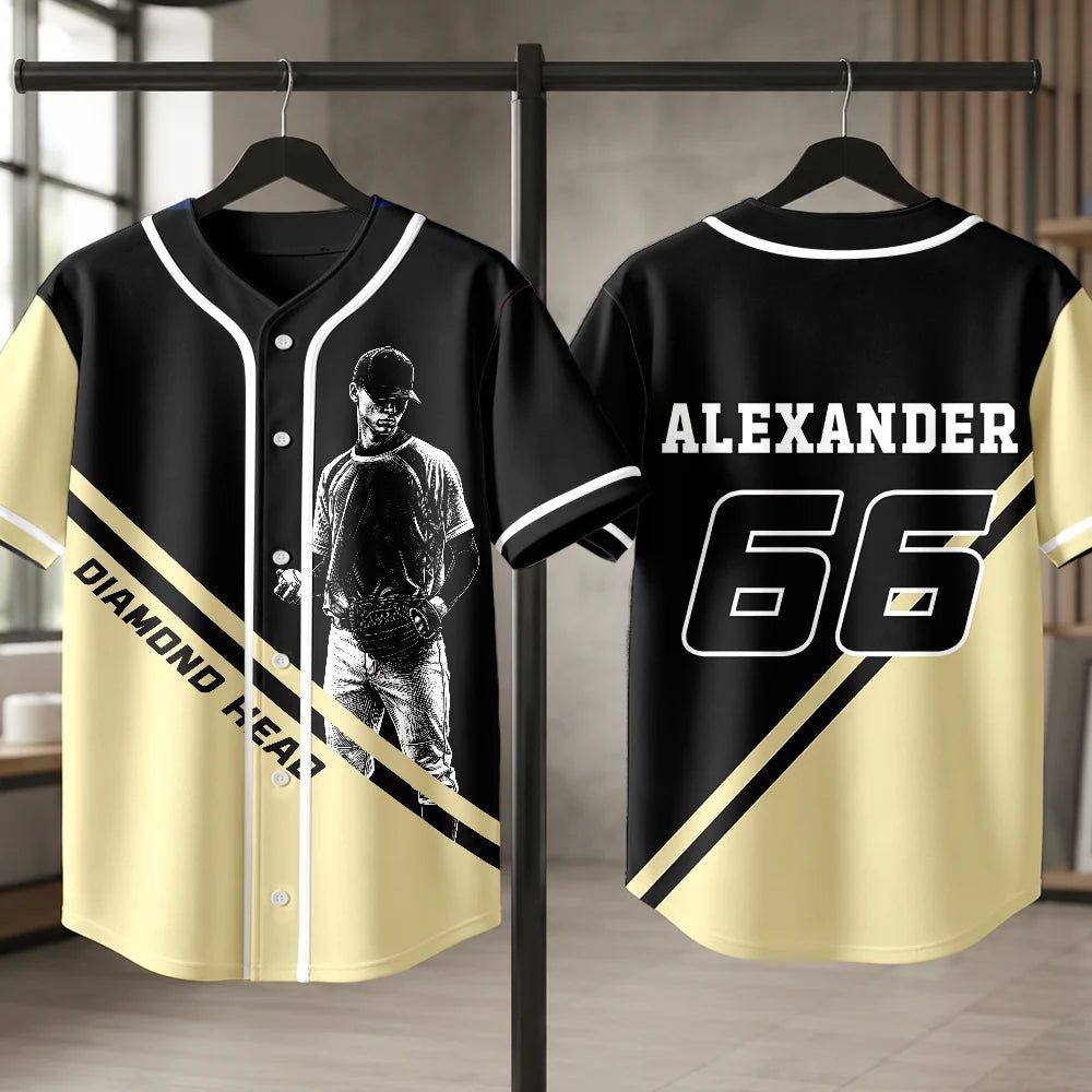 Custom Photo Baseball Player With Name & Number - Personalized Baseball Jersey Shirt