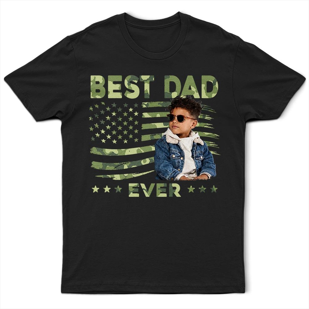Custom Photo Stars & Stripes Best Dad Papa Ever - Personalized T Shirt