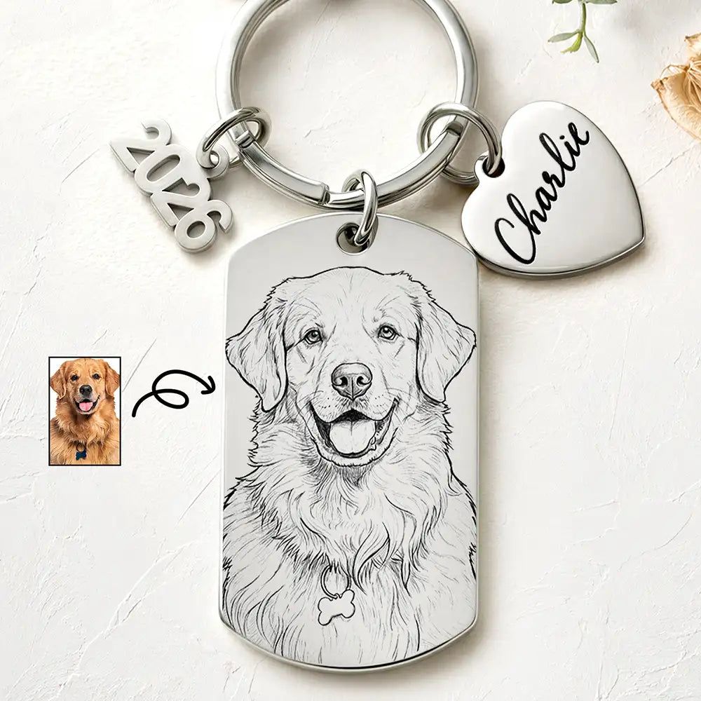 Custom Photo Dog Cat Portrait Art - Personalized Stainless Steel Keychain