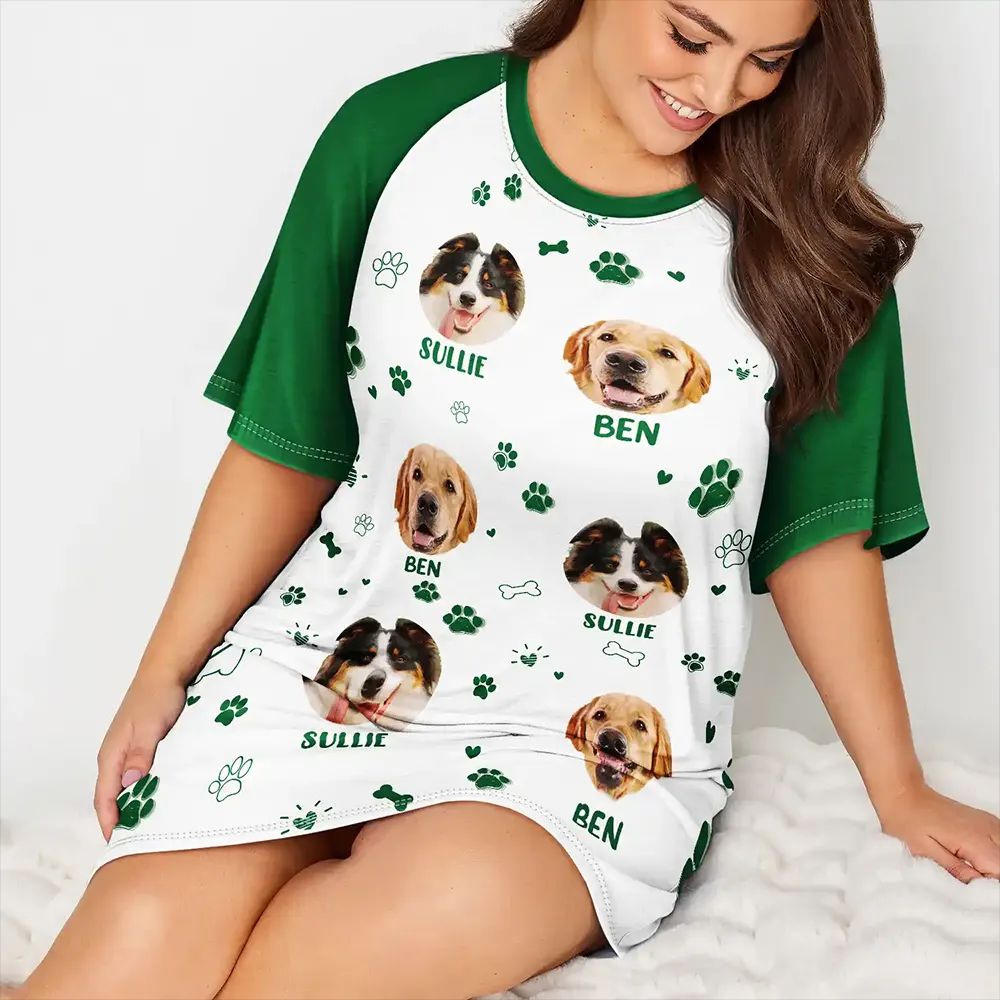 Custom Photo Paw Prints In My Heart Pet Mom Dad Dog Cat Lover - Personalized Women's Sleep Tee