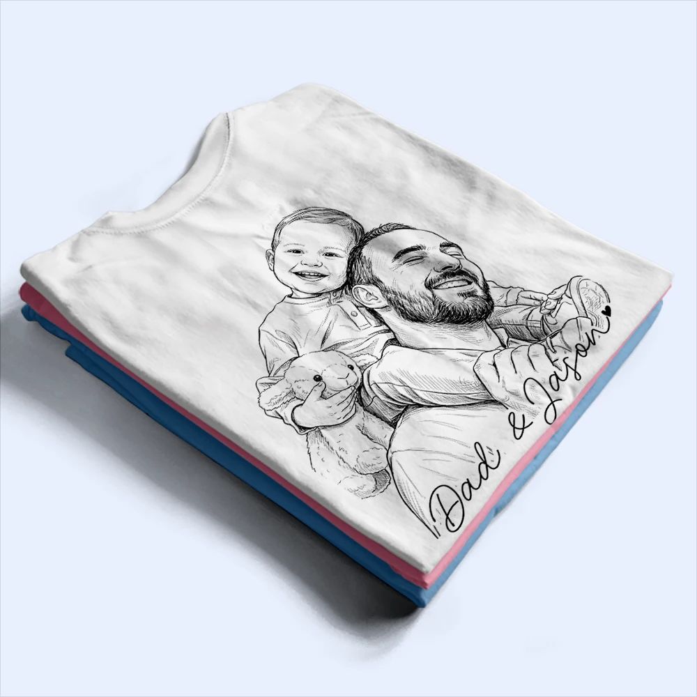 Custom Photo Pencil Sketch The Moment You Became My Dad - Personalized T Shirt