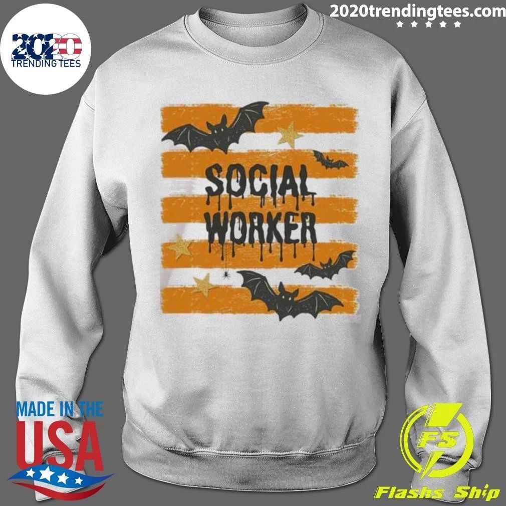 Social Worker Halloween Striped Retro Bat Spooky Shirt