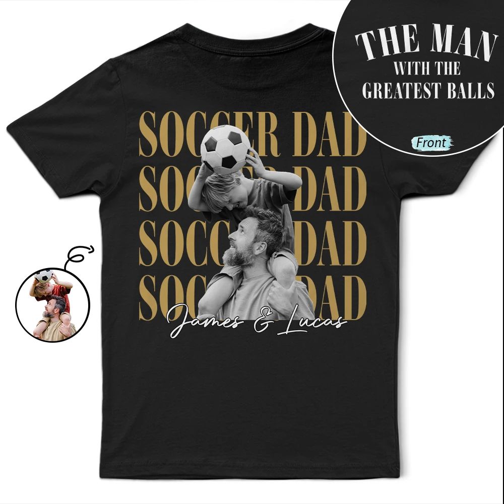 Custom Photo Soccer Football Dad Vintage Greatest Balls - Personalized T Shirt