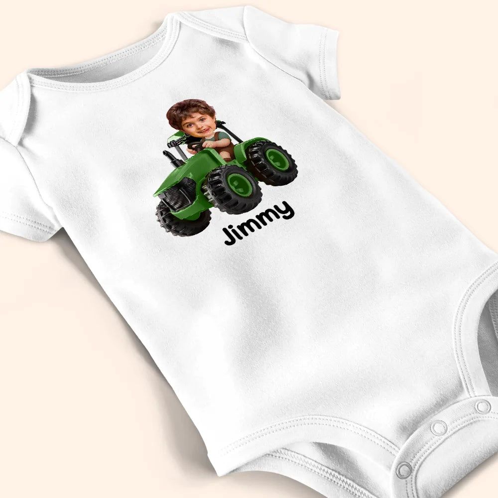 Custom Photo 3D Effect Tractor Farmer - Personalized Baby Onesie