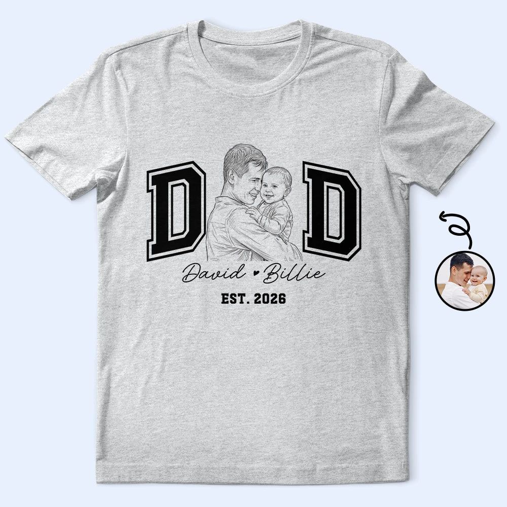 Custom Photo Pencil Sketch New Dad New Mom Est Year - Personalized T Shirt