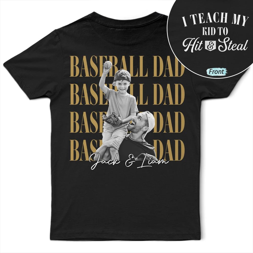 Custom Photo Baseball Dad Vintage Hit And Steal - Personalized T Shirt