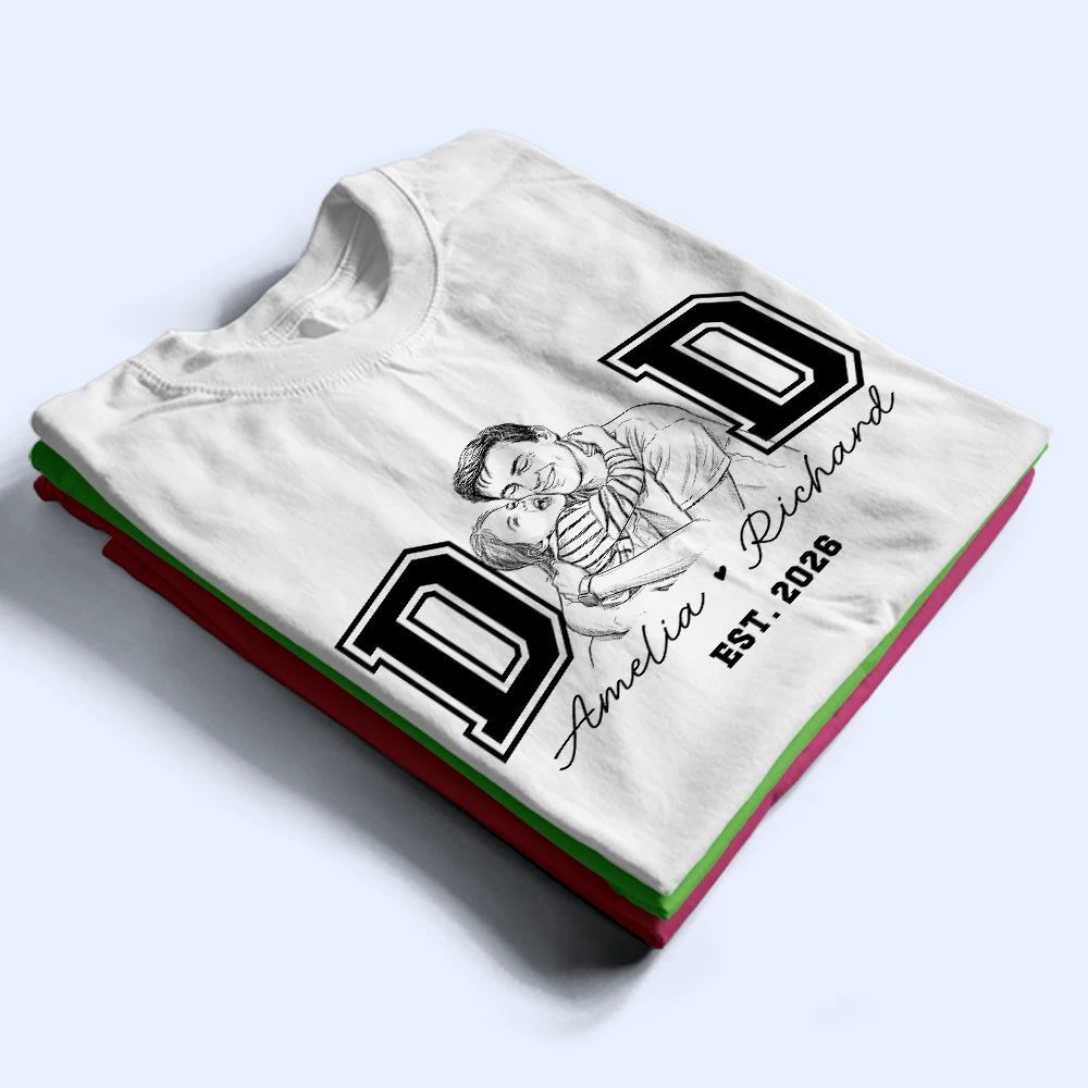 Custom Photo Pencil Sketch New Dad New Mom Est Year - Personalized T Shirt