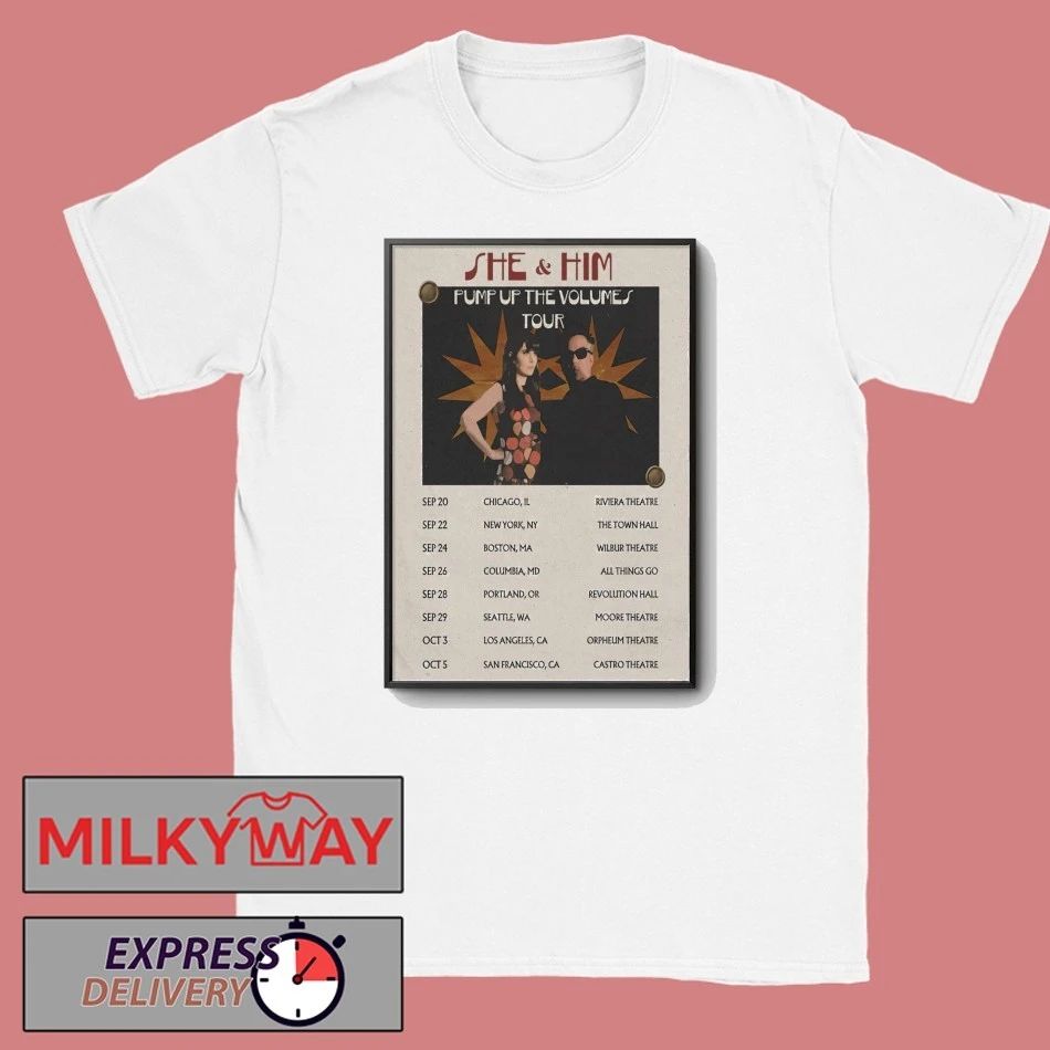 She and Him Announce 2026 Pump Up the Volumes Tour Poster shirt