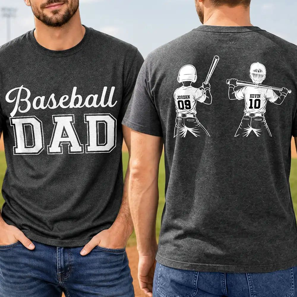 Baseball Softball Dad Papa Kids Backside Line Art - Personalized T Shirt