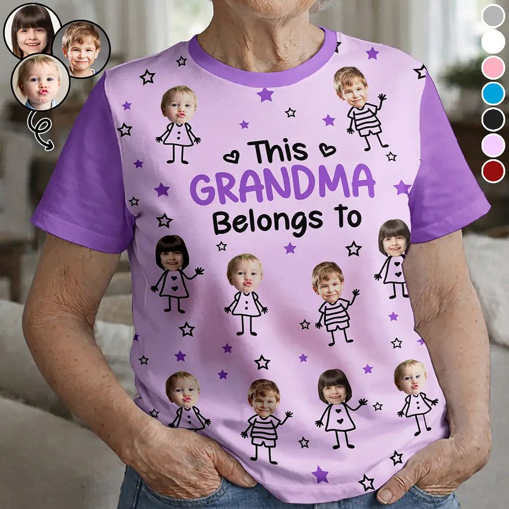 Custom Photo This Grandpa Grandma Dad Mom Belongs To Kids Pet - Personalized Full Print T Shirt