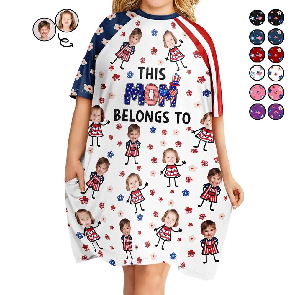 Custom Photo Stars & Stripes This Mom Grandma Belongs To - Personalized Women's Sleep Tee