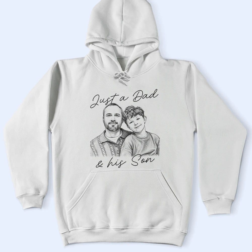 Custom Photo Pencil Sketch Just A Dad And His Girl Boy - Personalized T Shirt