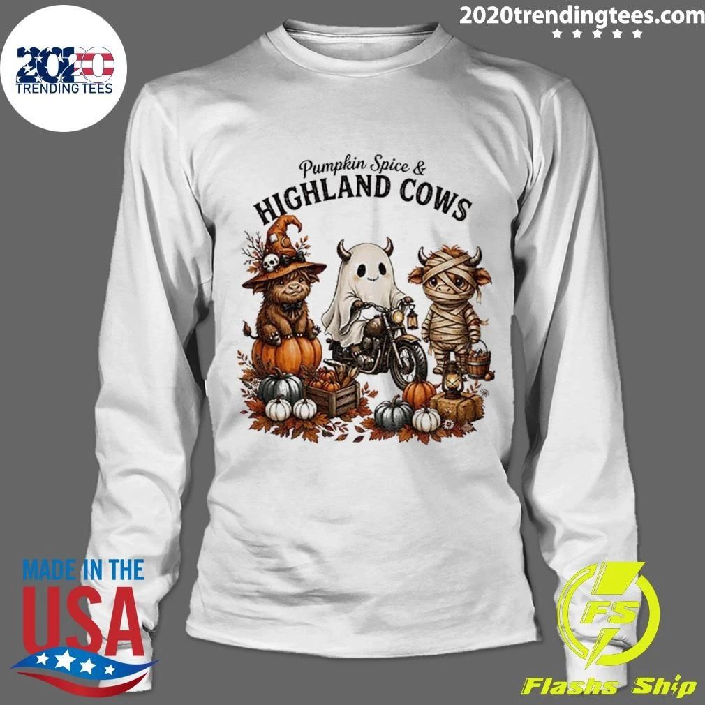Pumpkin Spice Highland Cow Spooky Cow Fall Halloween Shirt