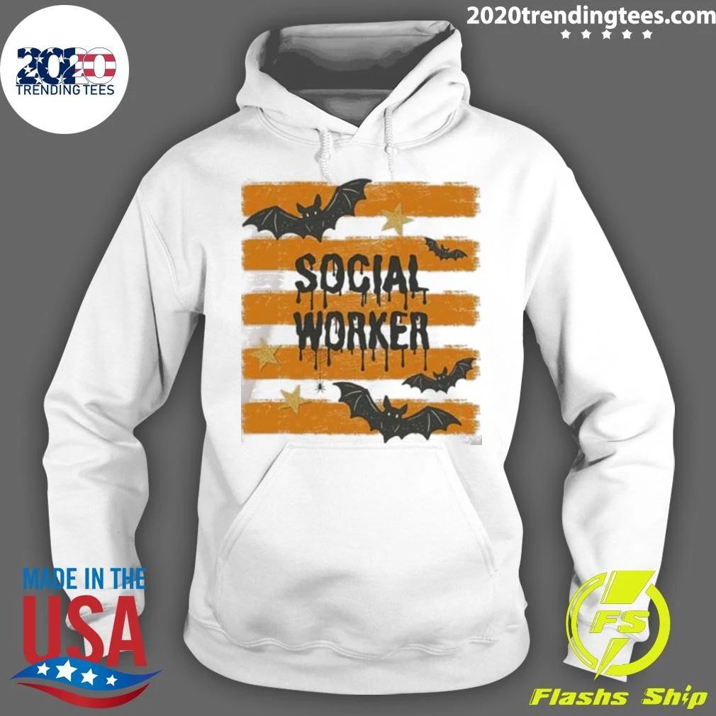 Social Worker Halloween Striped Retro Bat Spooky Shirt