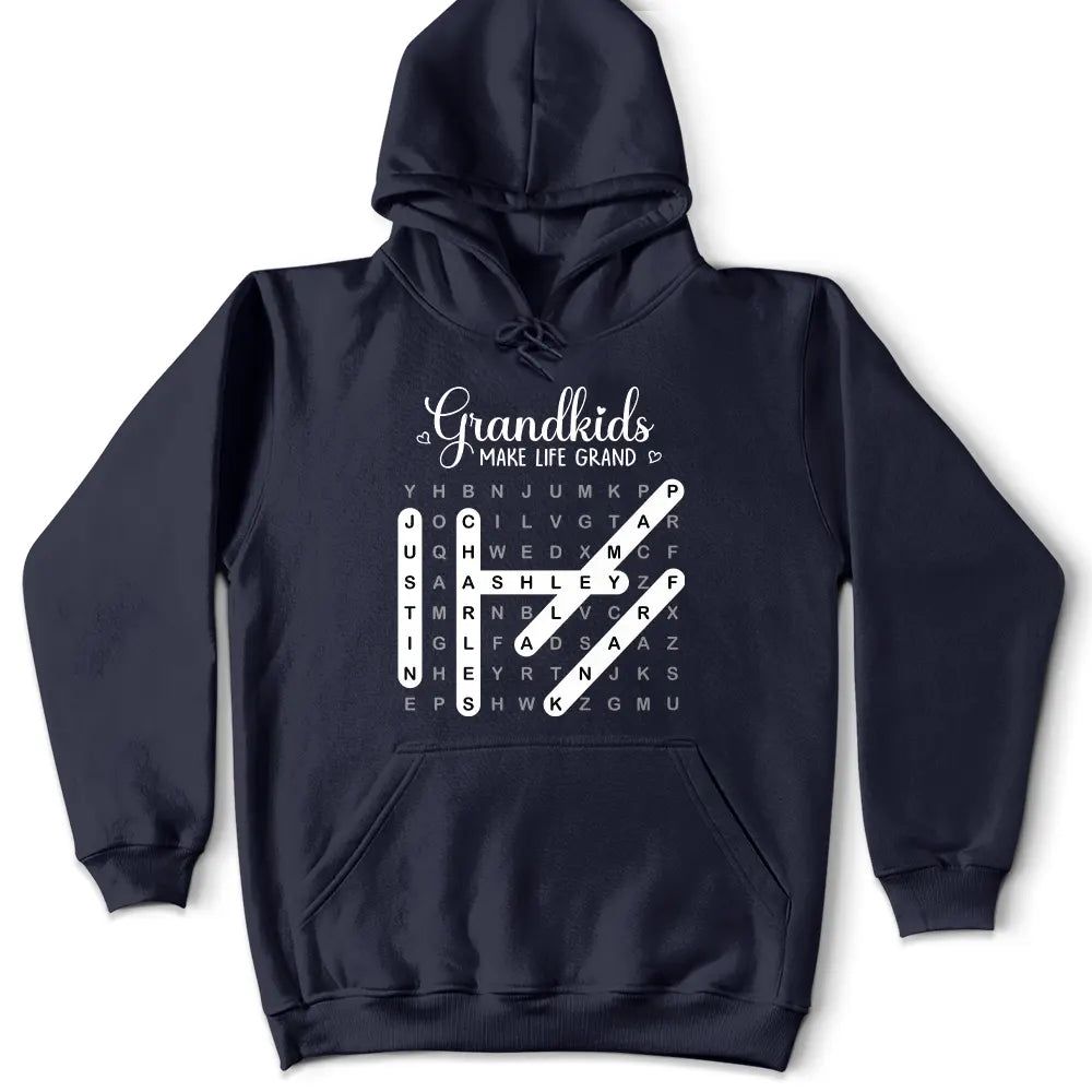 Word Search Puzzle Grandkids Make Life Grand - Personalized T Shirt