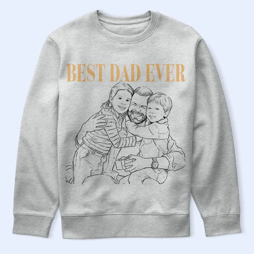 Custom Photo White Pencil Sketch Art Best Dad Ever Portrait - Personalized T Shirt