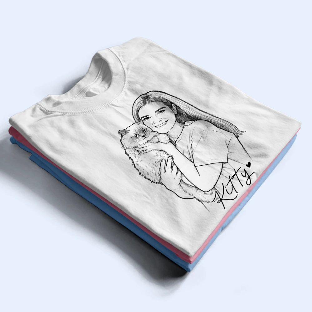 Custom Photo Pencil Sketch Pet Dad Pet Mom - Personalized T Shirt