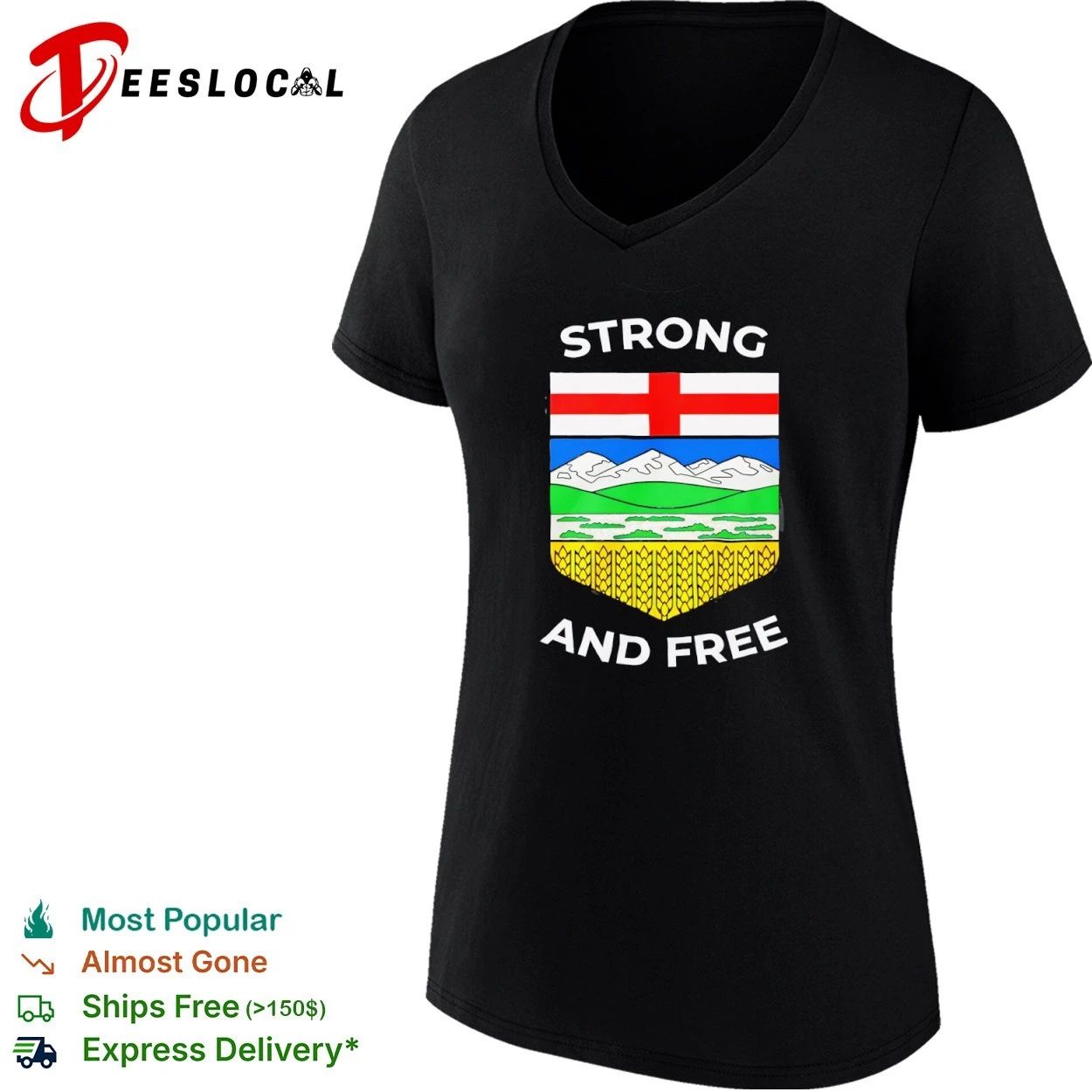 Strong and Free Alberta Coat of Arms Canada T-shirt
