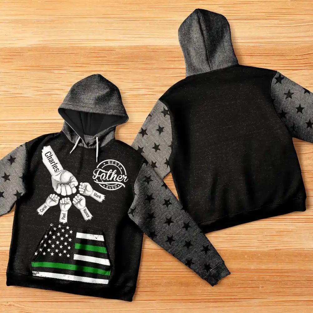 Stars And Stripes Dad Kid Hand Grunge - Personalized Pullover Hoodie