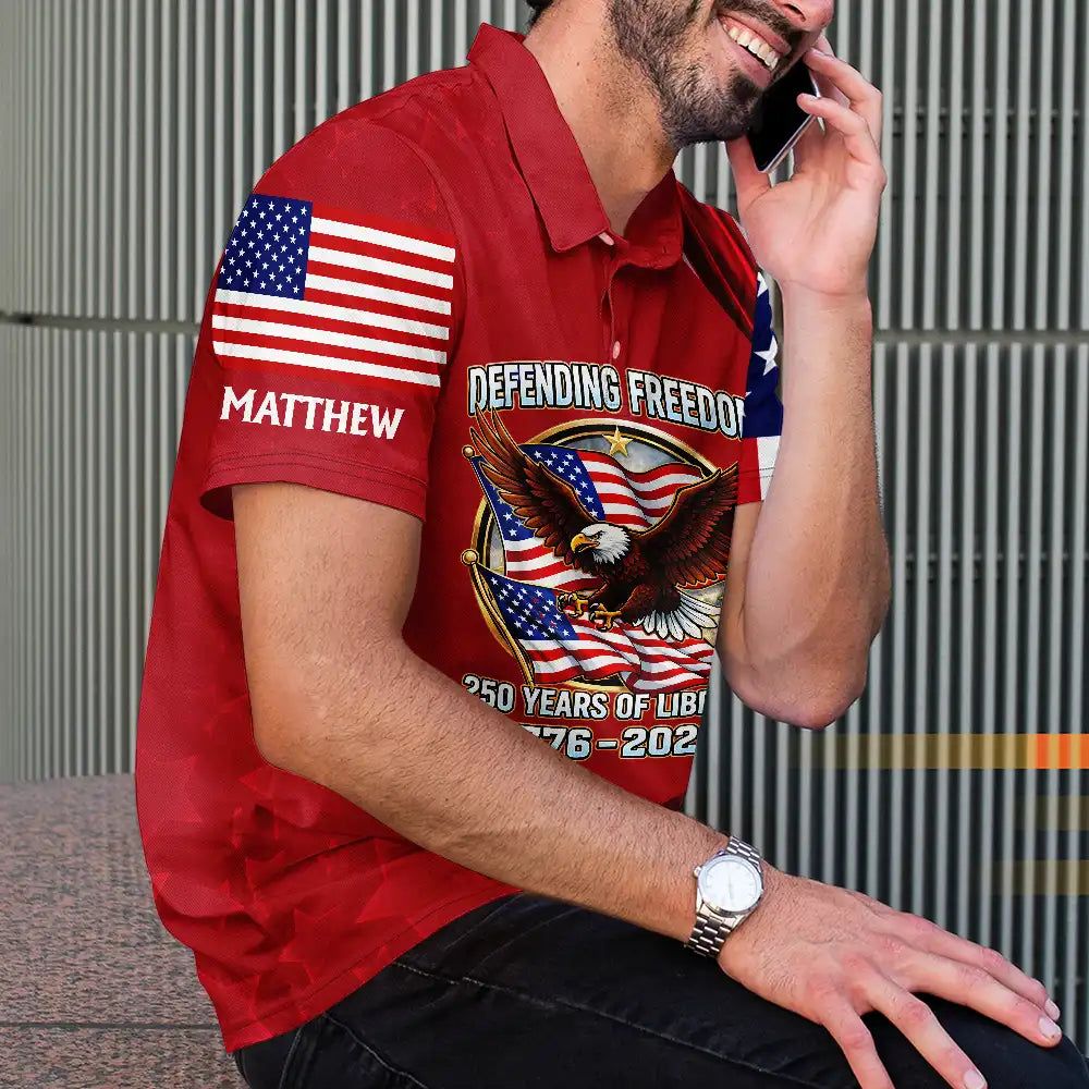 America 250th Anniversary US Pride Patriotic Eagle - Personalized Polo Shirt