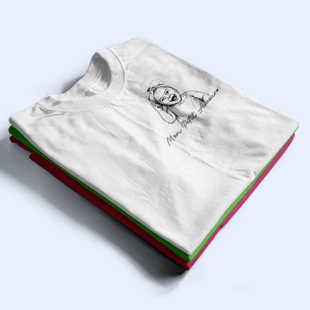 Photo Personnalisée Croquis Au Crayon Photo Personnalisée Croquis Au Crayon Meilleur Papa Du Monde Portrait De Famille - T-Shirt Personnalisé