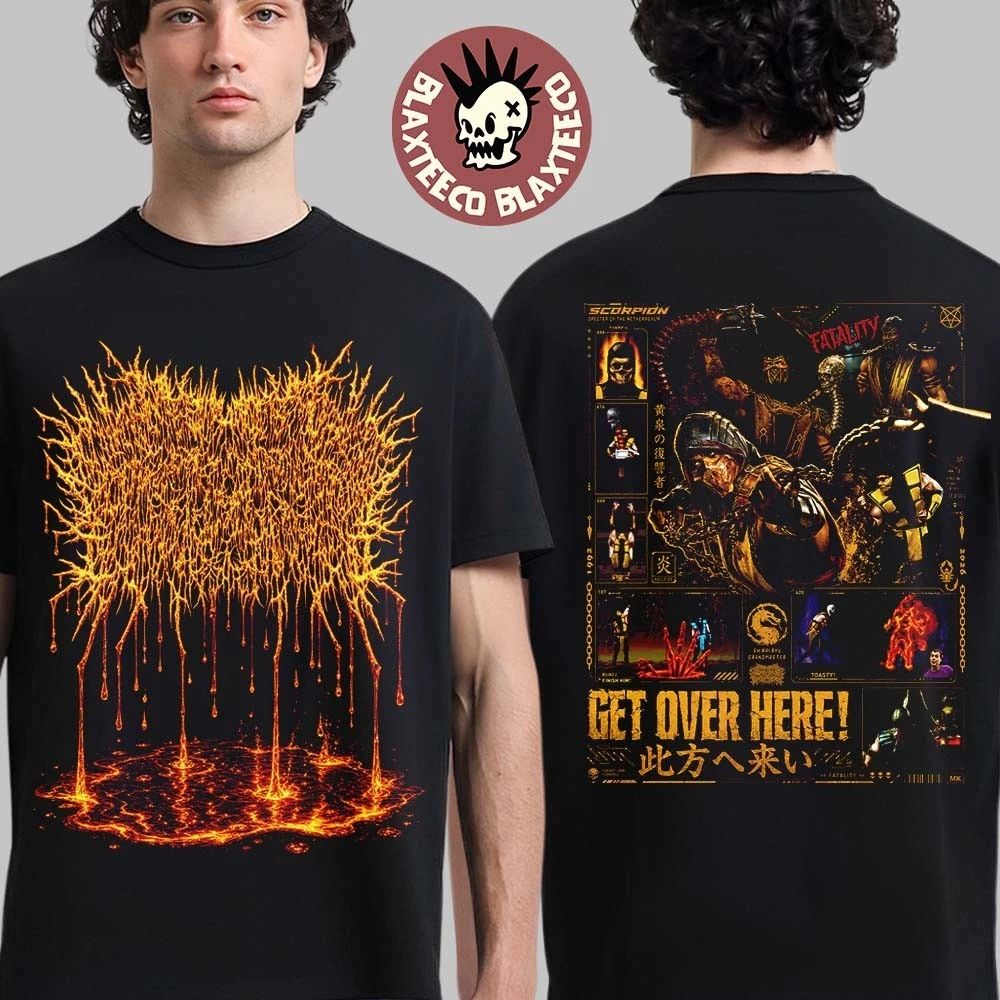 Xavleg X Motal Kombat Scorpion Get Over Here Two Sided T-Shirt