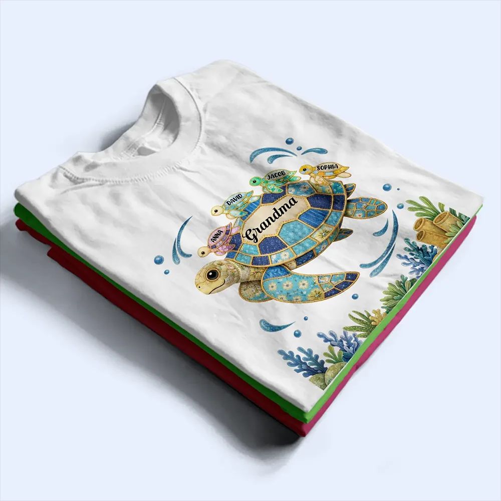 Grandma Mom Turtle Faux Patchwork - Personalized T Shirt