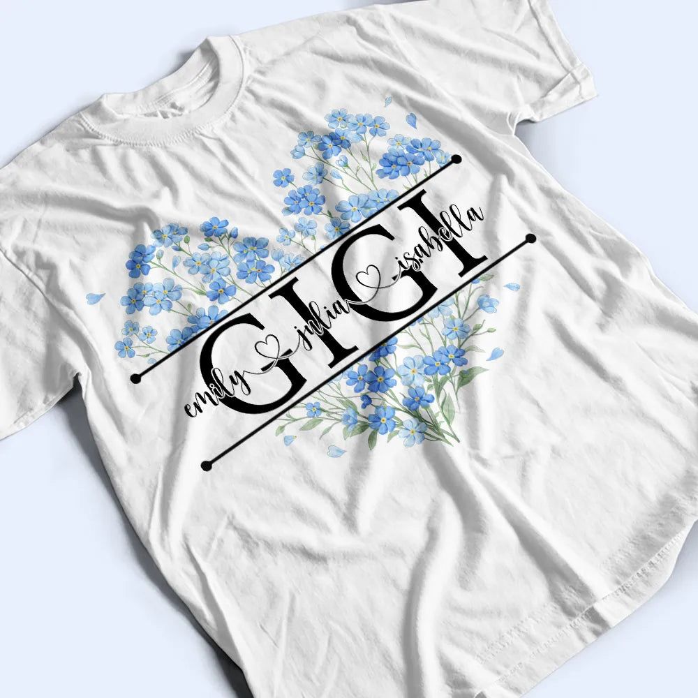 Mom Grandma Birth Flower Heart - Personalized T Shirt