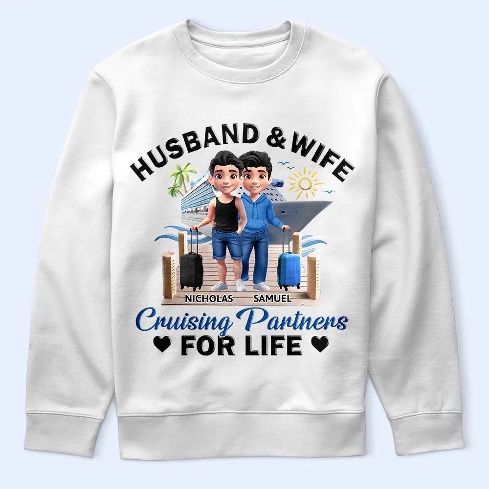 Husband And Wife Cruising Partners For Life 3D Effect Couple - Personalized T Shirt