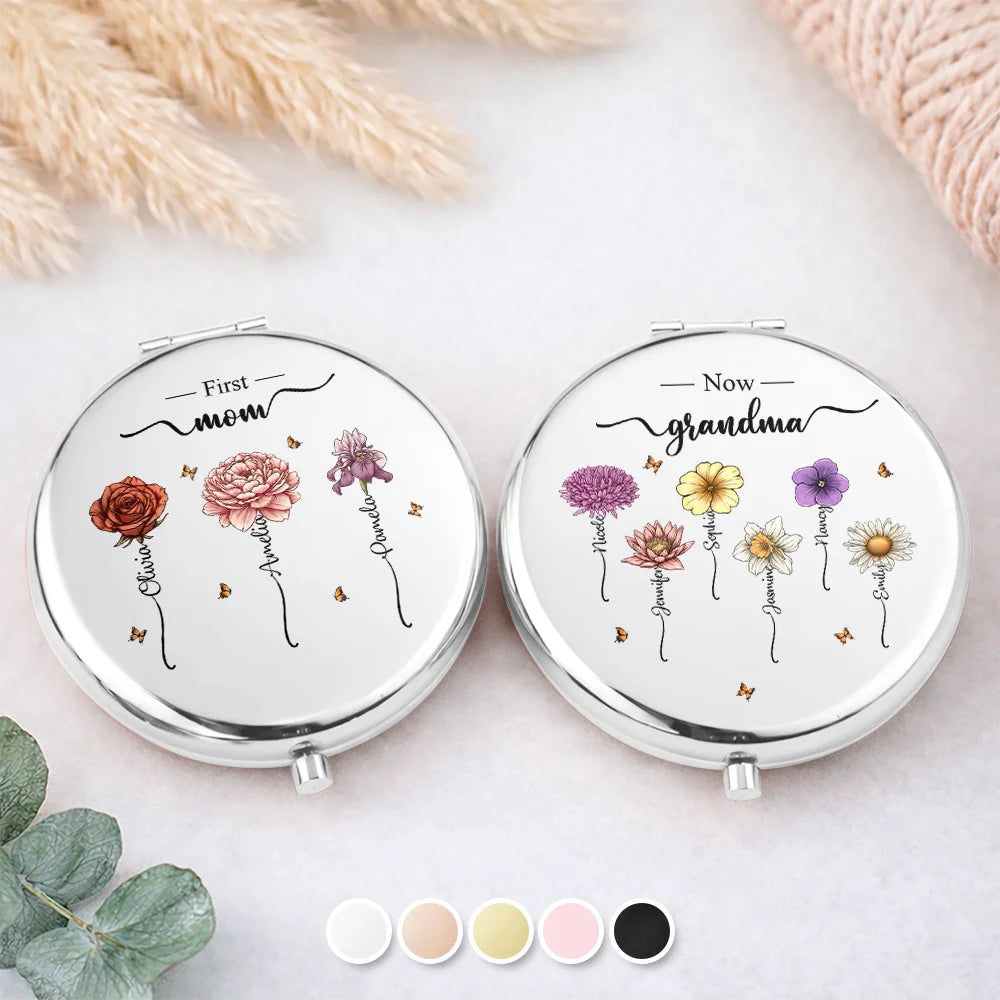 Birth Month Flowers First Mom Now Grandma - Personalized Compact Mirror