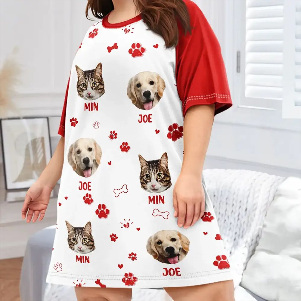Custom Photo Paw Prints In My Heart Pet Mom Dad Dog Cat Lover - Personalized Women's Sleep Tee