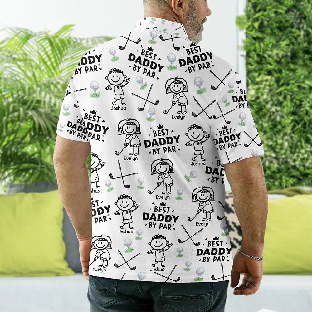 Golf Dad Best Dad By Par Kid Stick Figures - Personalized Polo Shirt