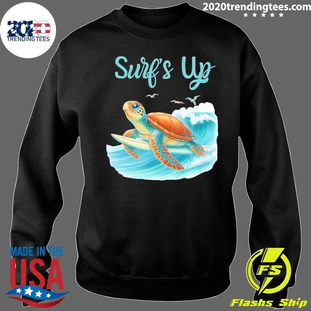 Surf’s Up Turtle Riding Surfboard On Big Wave Shirt