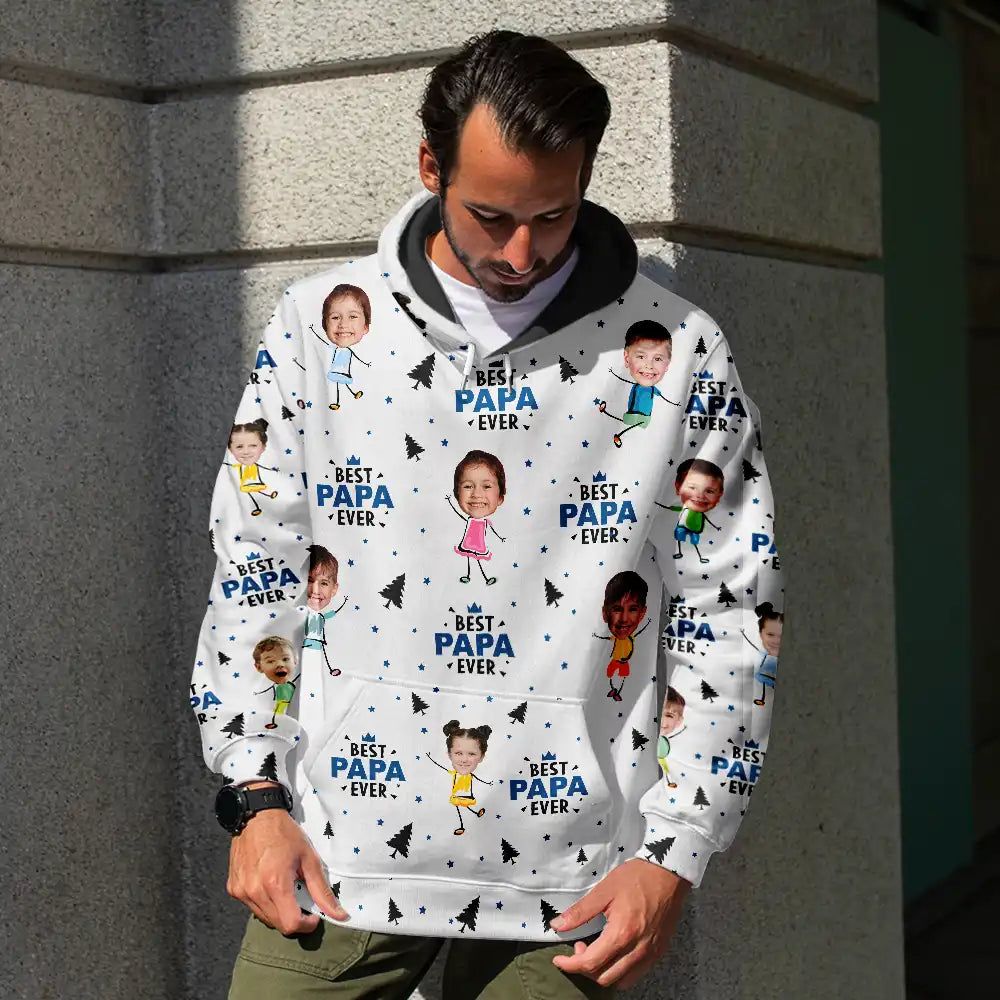 Custom Photo Best Dad Grandpa Ever Pine Tree - Personalized Pullover Hoodie