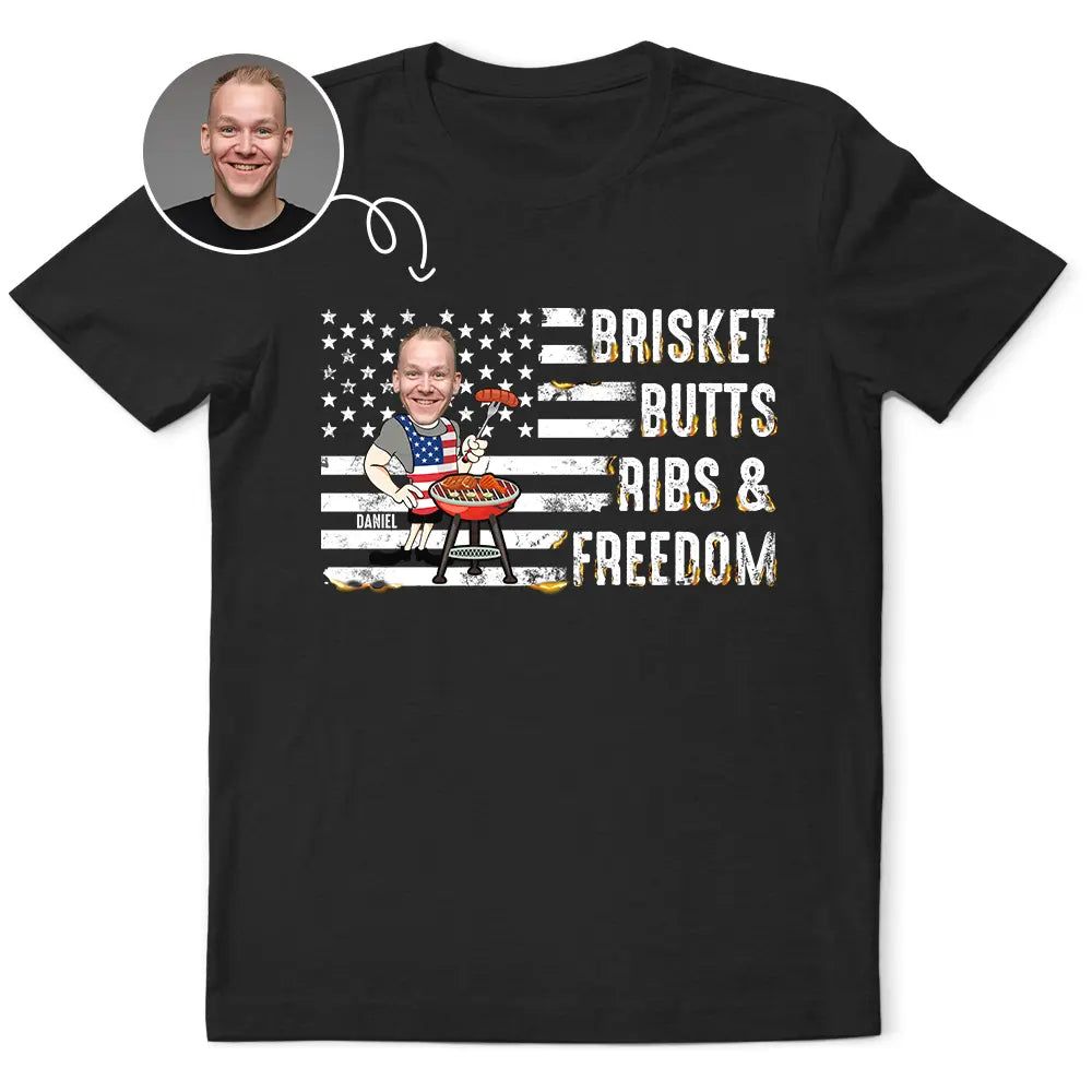 Custom Photo American Flag Brisket Butts Ribs Freedom - Personalized T Shirt