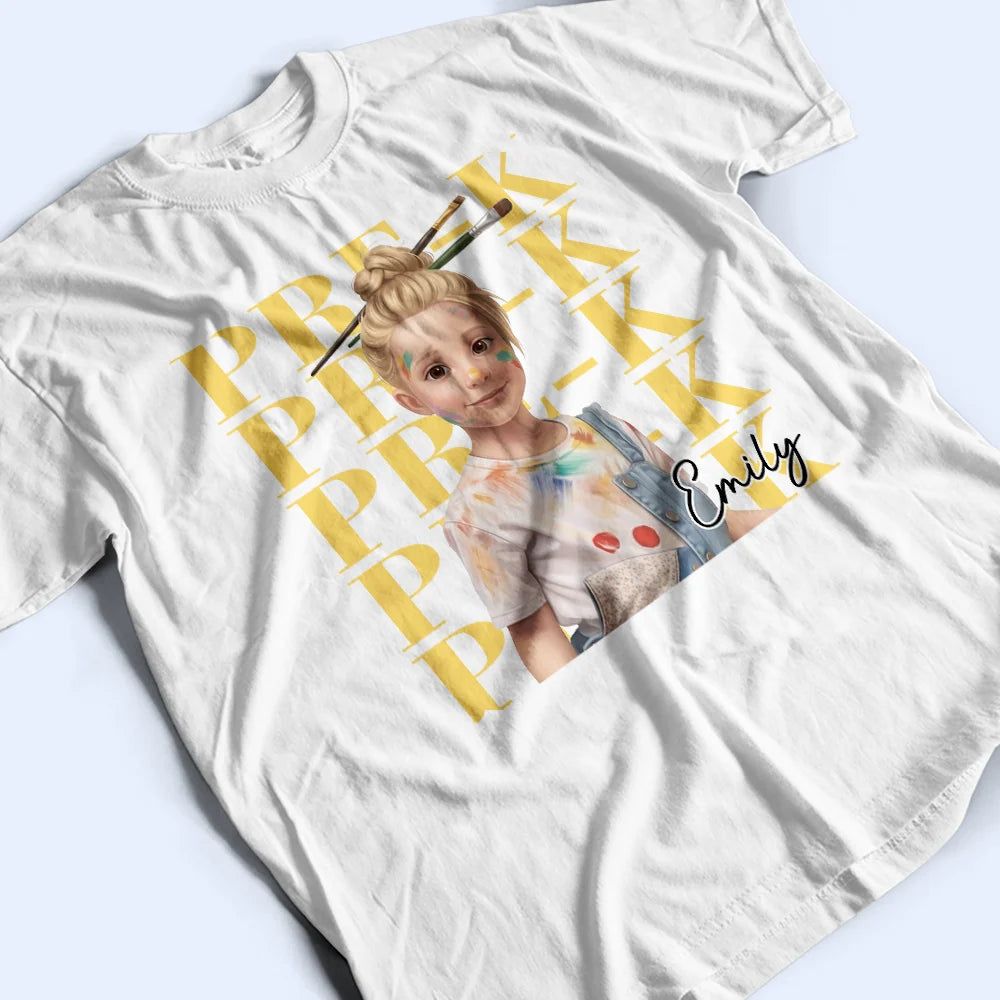 Custom Photo Cartoon Portrait Kid Ready For School Kindergarten First Grade - Personalized T Shirt