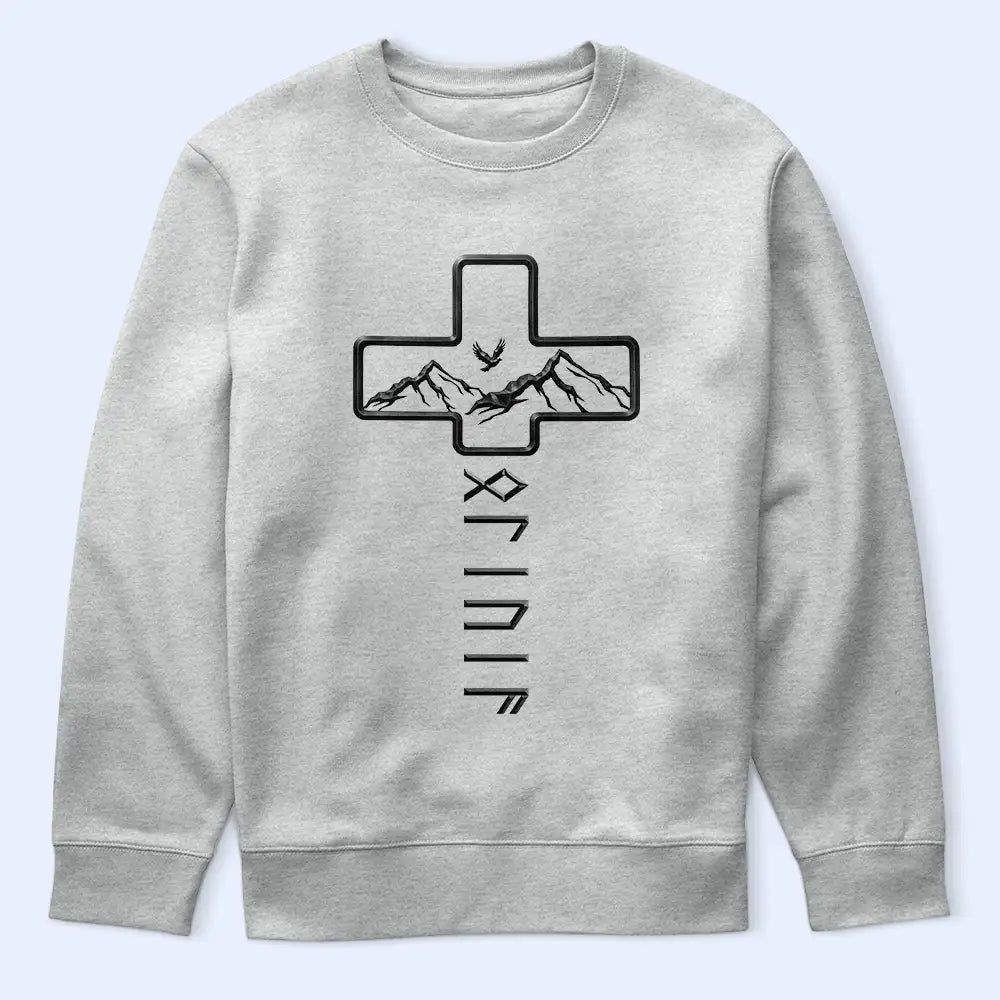 Faithful Cross And Name In Viking Runes - Personalized T Shirt