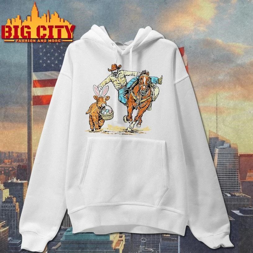 Cowboy Chasing Easter Bunny With Eggs Shirt